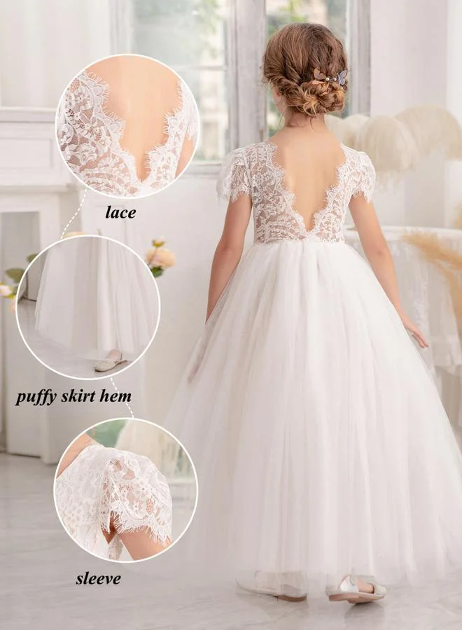 Take Two  Girls White Lace Puff Sleeve Tulle Maxi Dress for Women | Best Price UAE